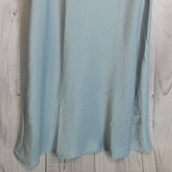 House of Harlow | Baby Blue Matte Satin Spaghetti Strap Ruched Midi Slip Dress - Picture 4 of 12